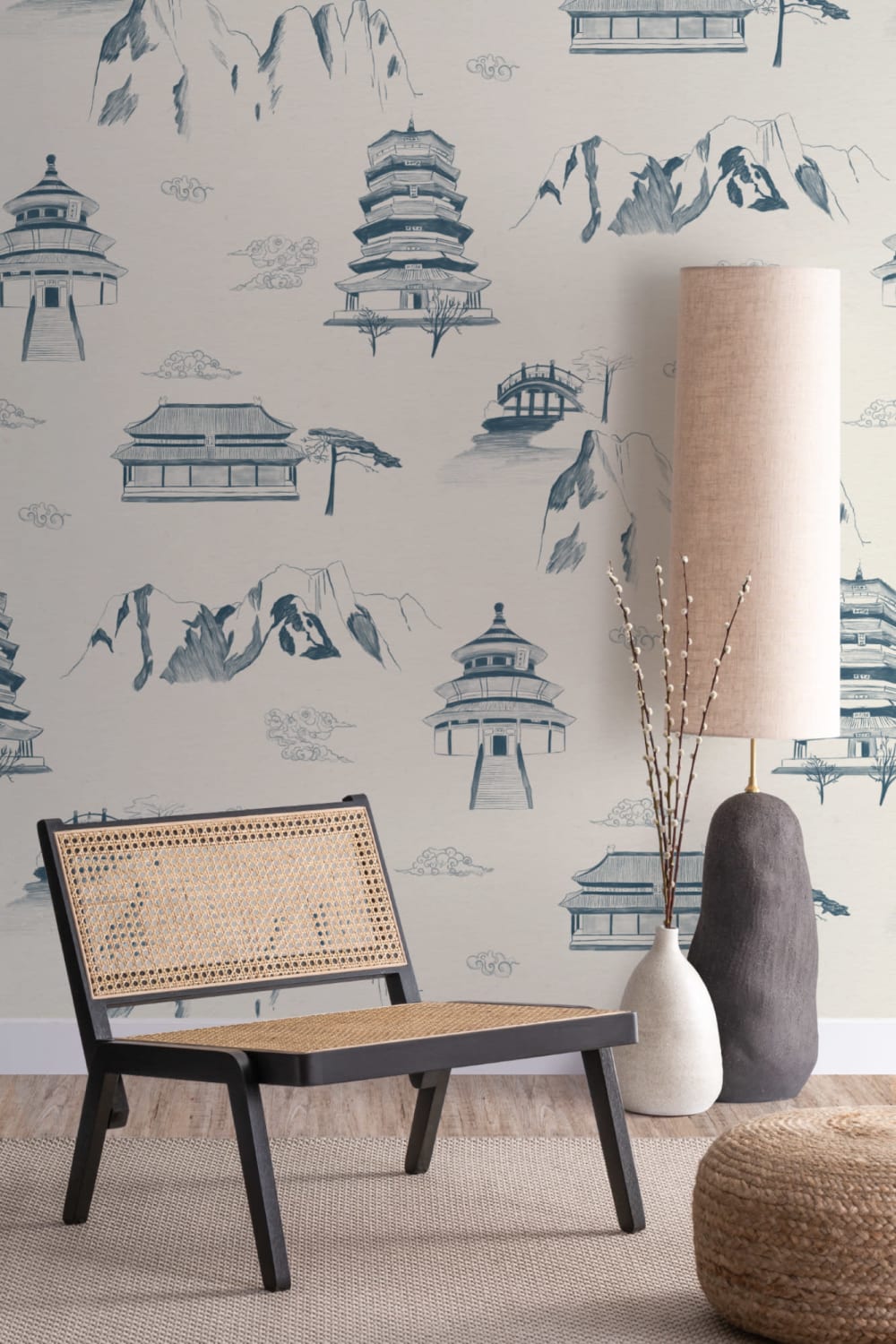 Ancient Chinese Blue Illustrations Pattern Wallpaper Mural