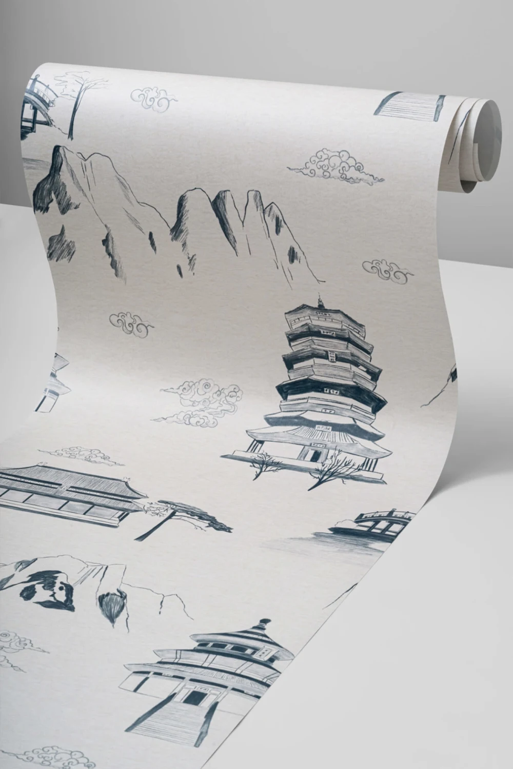 Ancient Chinese Blue Illustrations Pattern Wallpaper Mural