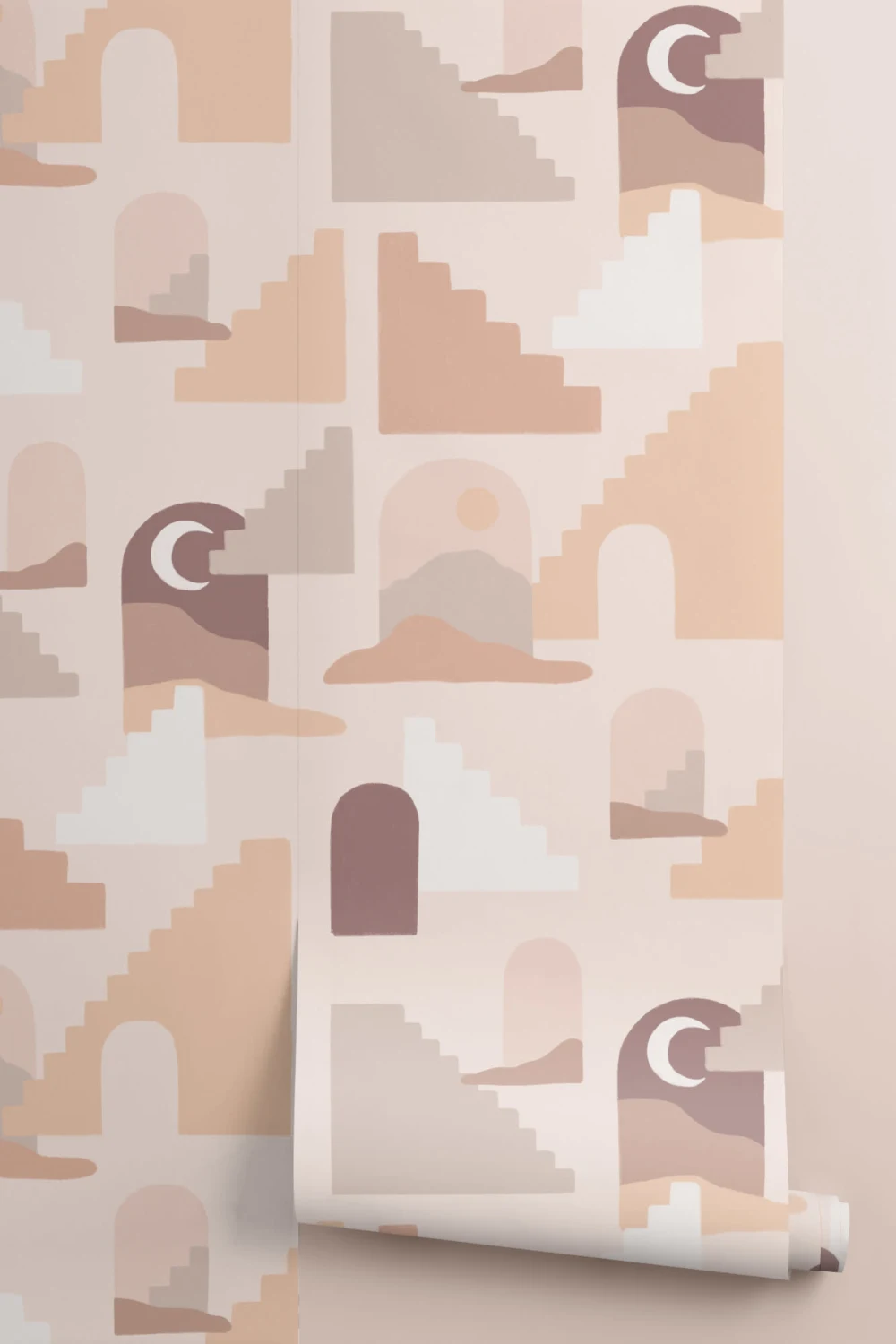 Papier Peint Panoramique Neutre avec Motif Architecture et Paysage du Désert