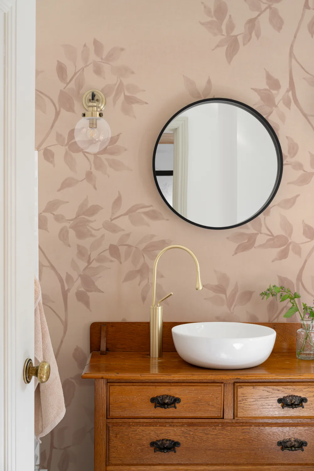 Pink Botanical Vintage Style Nature Inspired Mural
