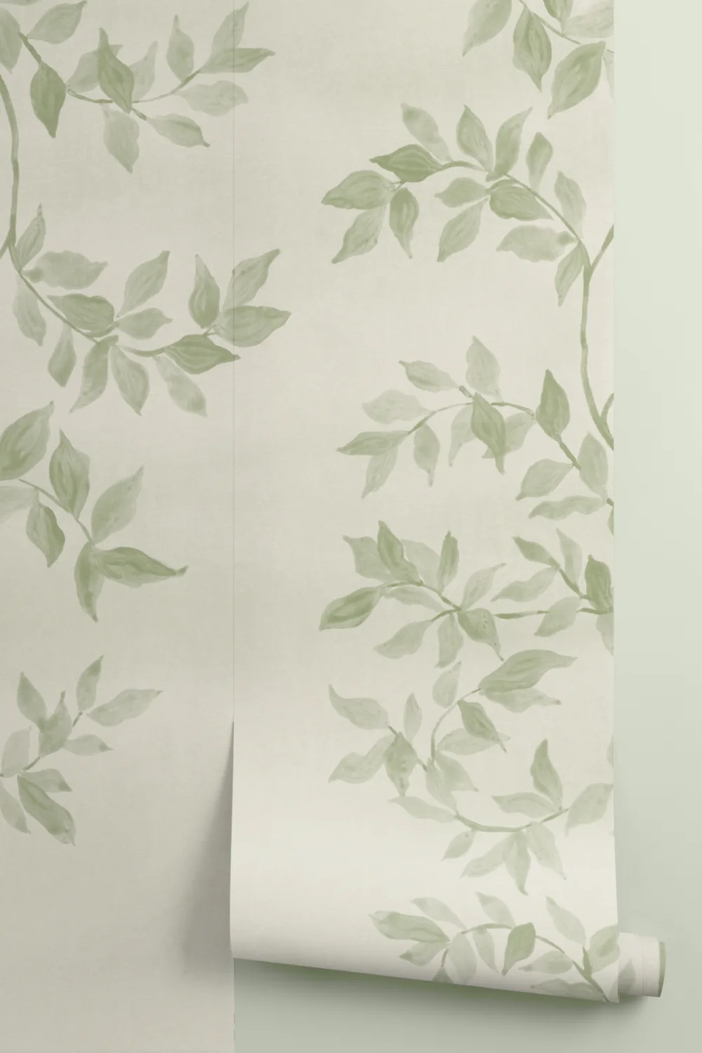 Soft Green Leaf Pattern Botanical Wall Mural