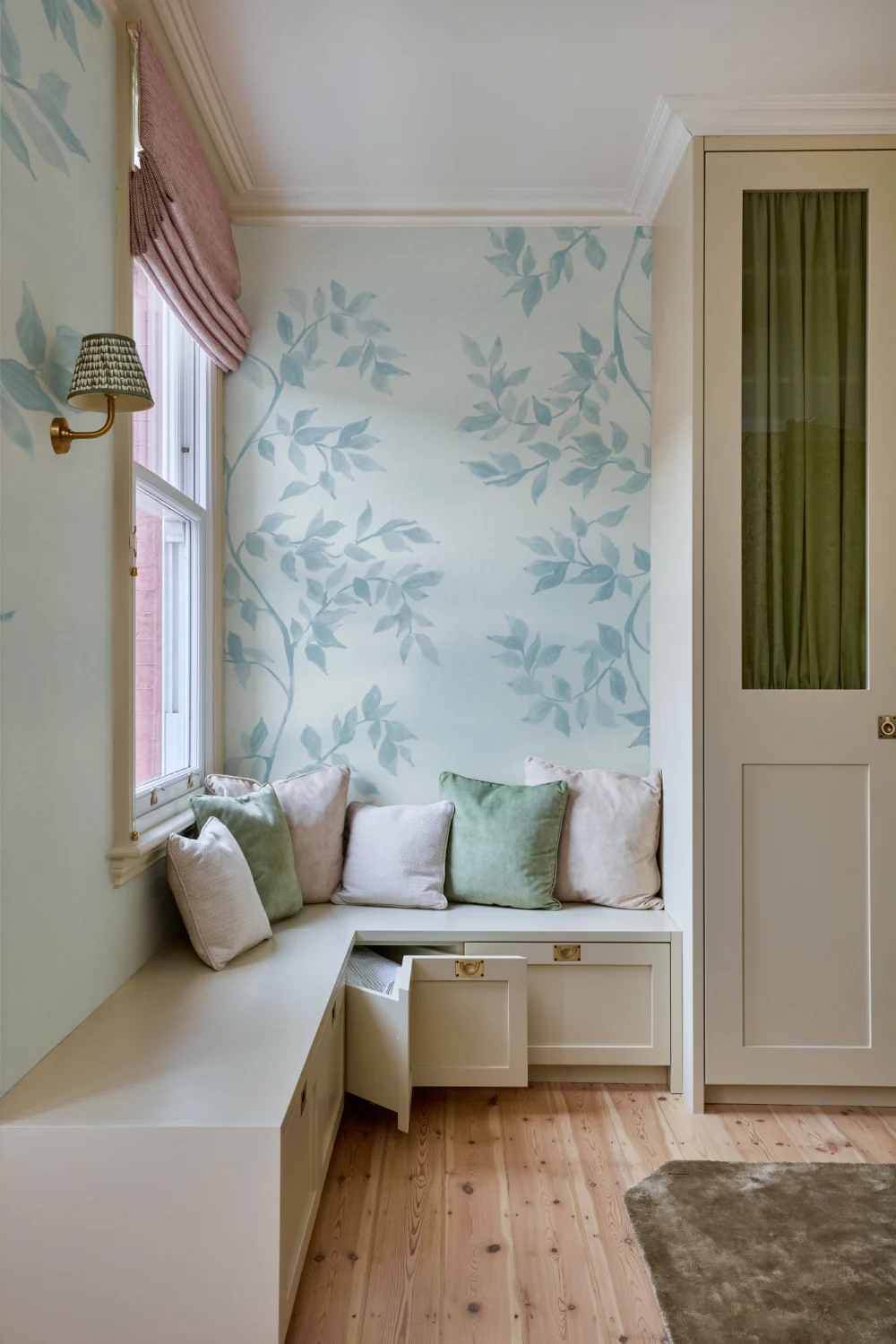Blue Botanical Leaf Design Poetic Mural