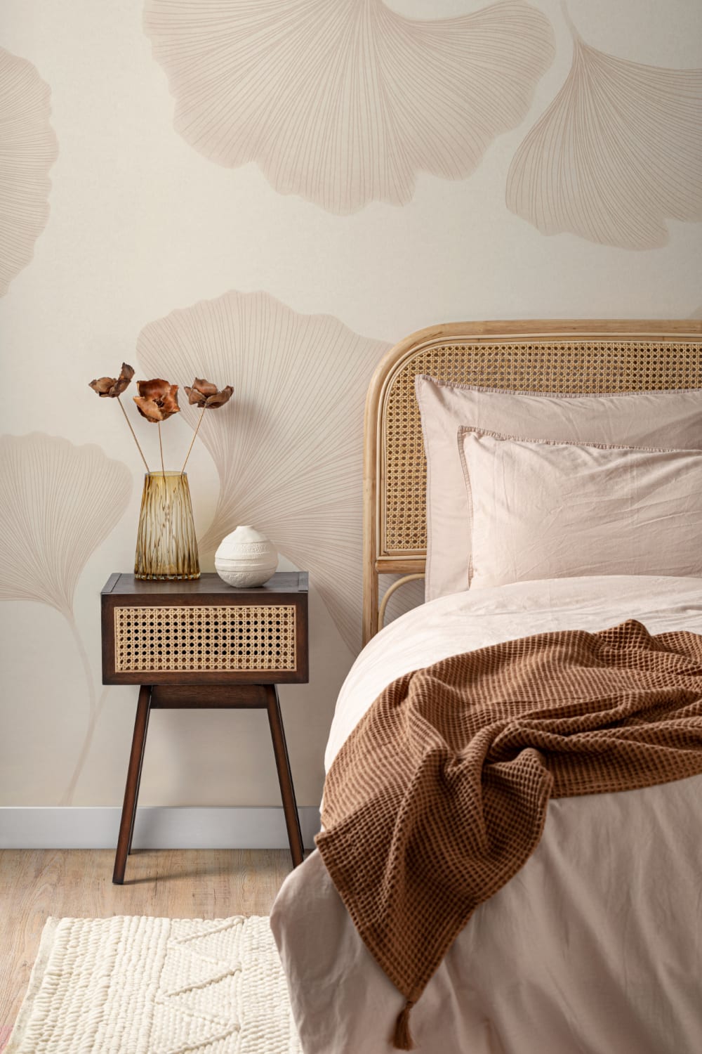 Neutral Ginkgo Leaf Mural