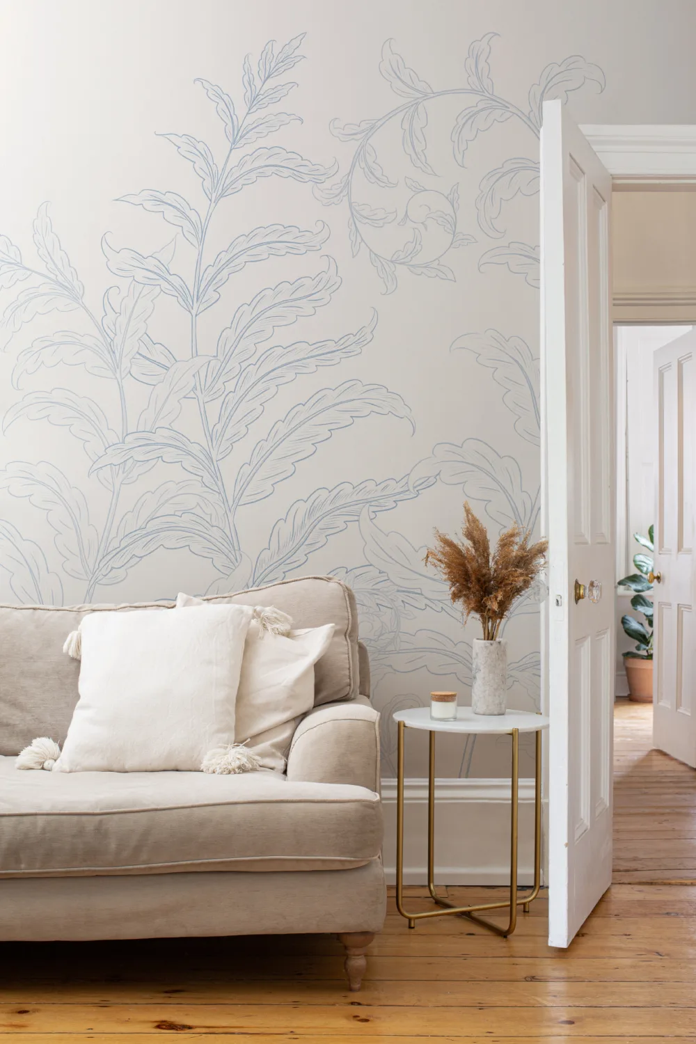 Carta da parati con felci botaniche blu