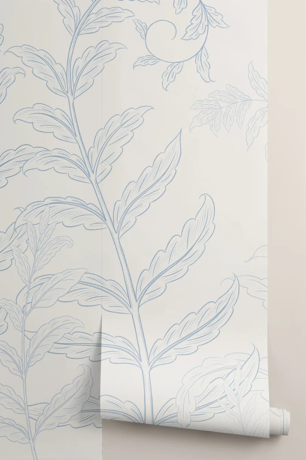 Carta da parati con felci botaniche blu