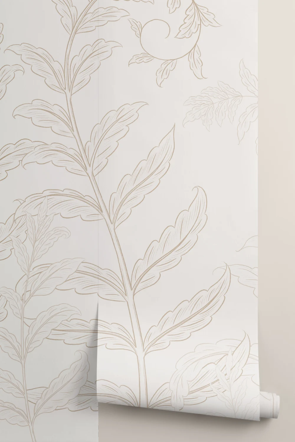 Mural de helechos botánicos beige