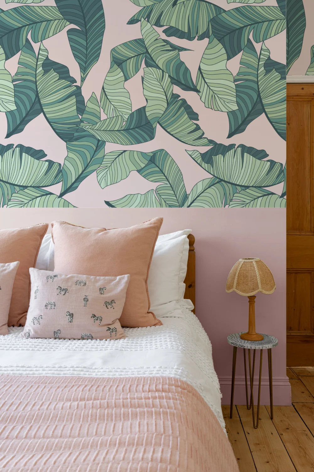 Pink & Green Tropical Leaf Wallpaper Mural