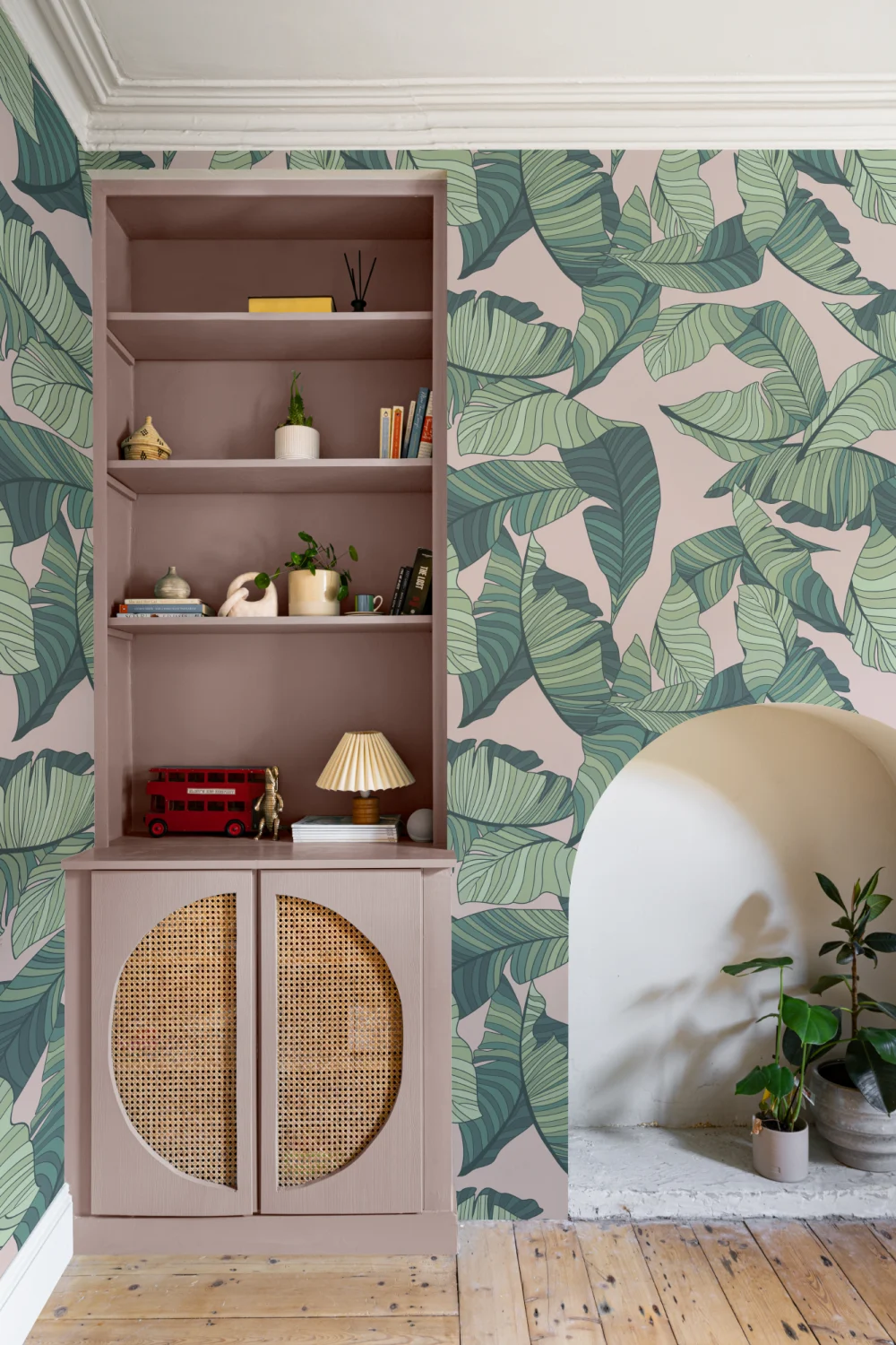 Pink & Green Tropical Leaf Wallpaper Mural