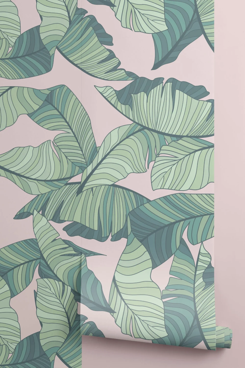 Pink & Green Tropical Leaf Wallpaper Mural