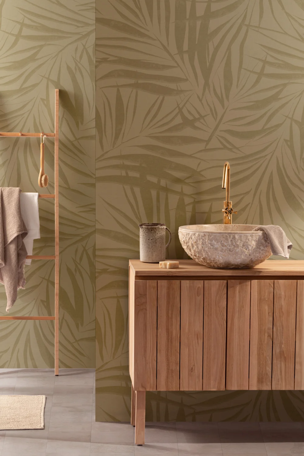 Sombra Green Subtle Palm Leaf Wall Mural with Tropical Texture