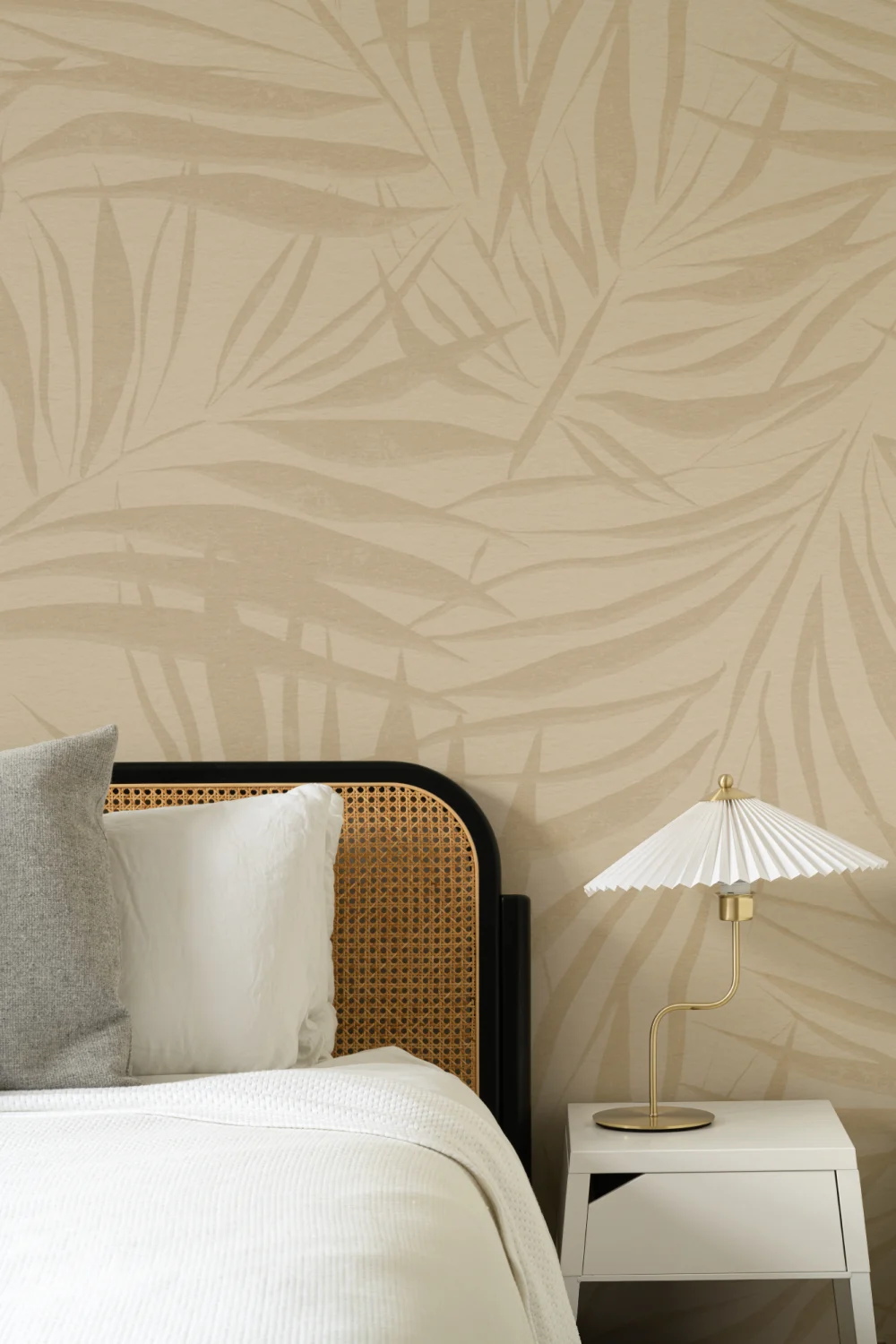 Sombra Light Neutral Palm Leaf Wall Mural with Soft Textured Effect