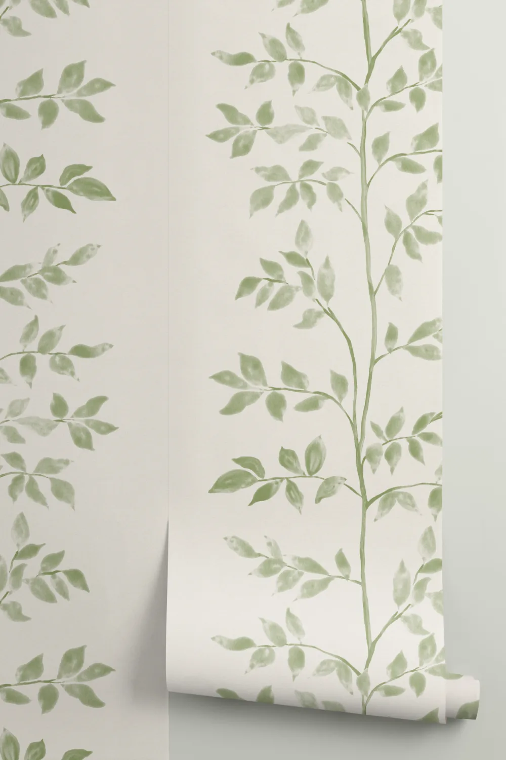 Mural de papel de parede botânico com padrão de folha verde