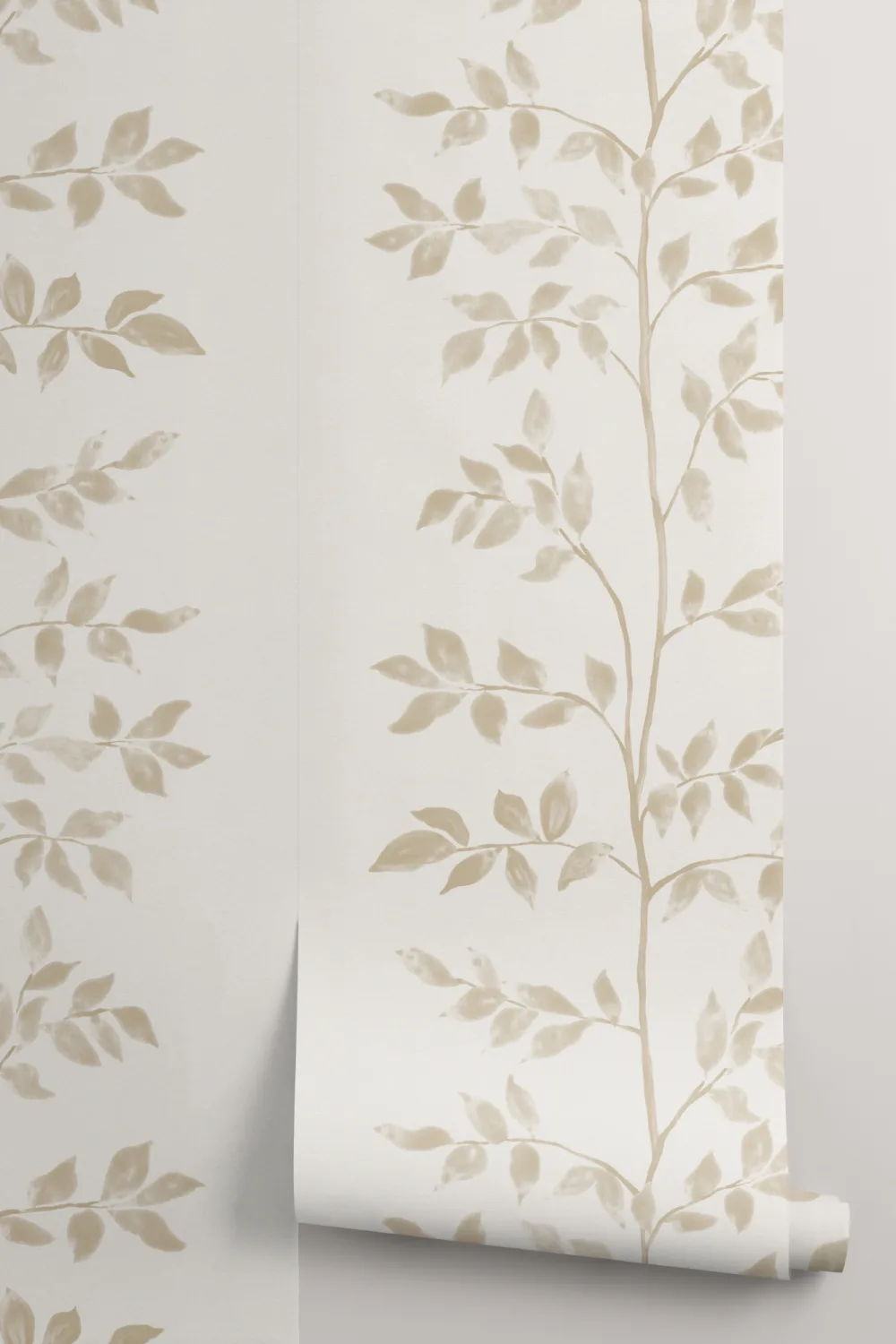 Neutral Leaf Botanical Design Mural For Serene Spaces
