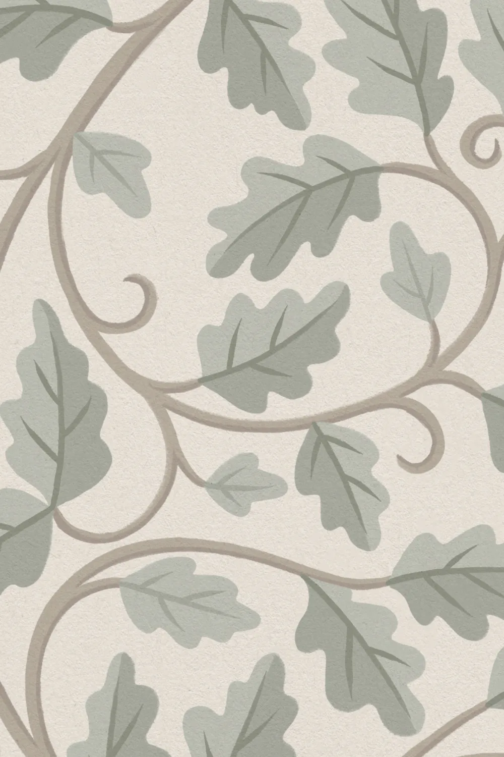 Papier peint panoramique classique à motif de feuilles de chêne gris
