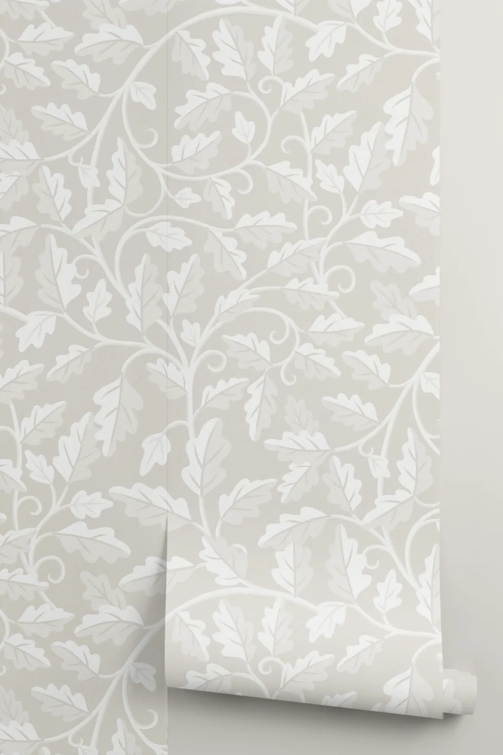 Beige eikenbladpatroon muurschildering voor rustgevende ruimtes