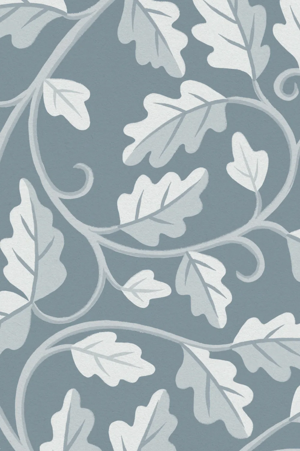 Blue Oak Leaf Botanical Pattern Mural for Serene Spaces