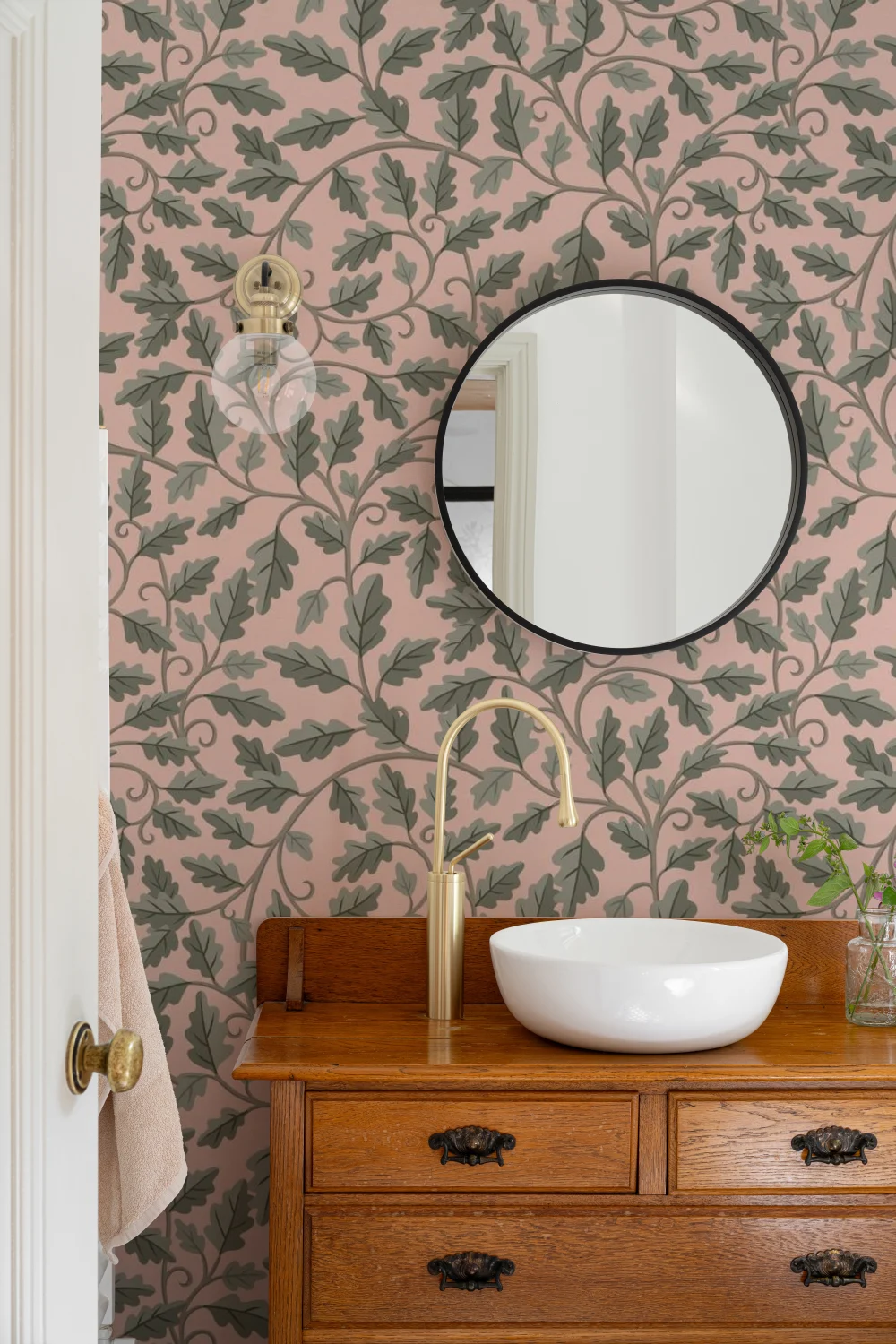 Pink Botanical Elegance Leaf Design Wallpaper Mural