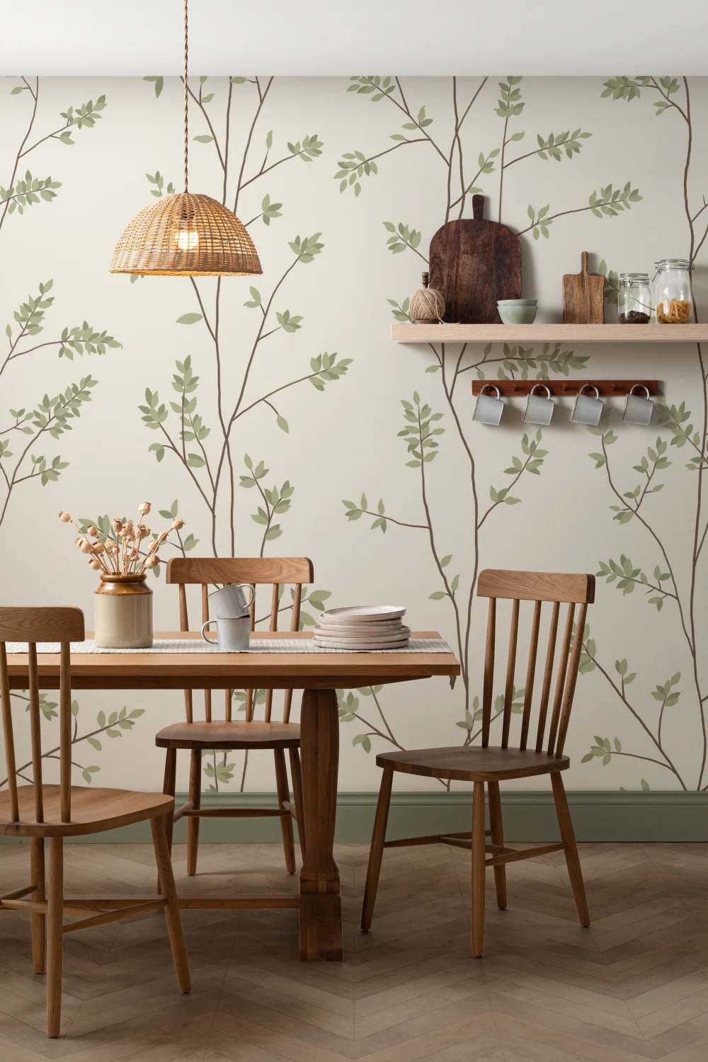Klassieke groene botanische patroon muurschildering