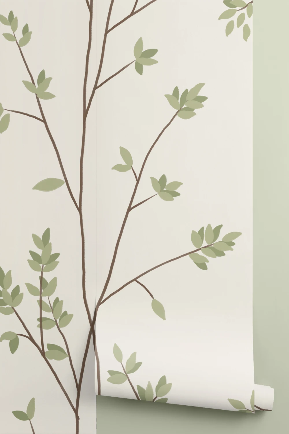 Klassieke groene botanische patroon muurschildering