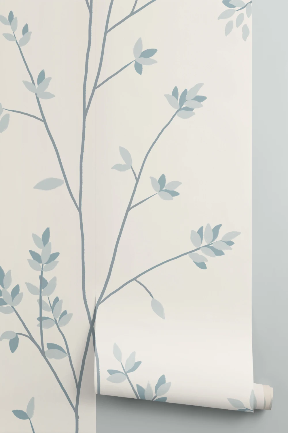Blue Elegant Botanical Leaf Pattern Mural