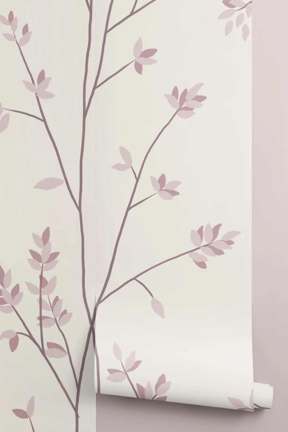 Zachtroze botanische charme muurschildering voor serene ruimtes