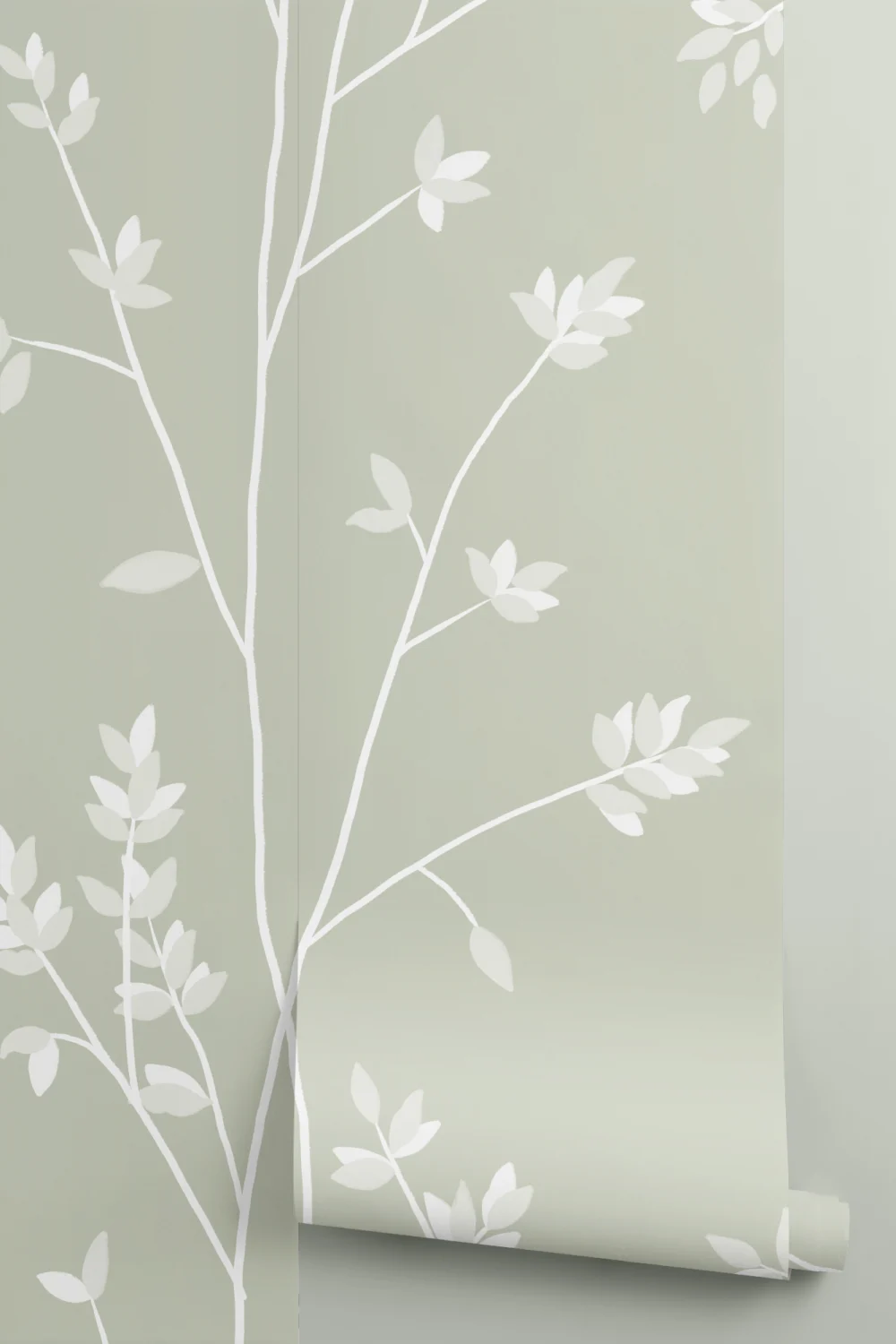 Groen botanisch sereniteitsbehang voor rustgevende ruimtes