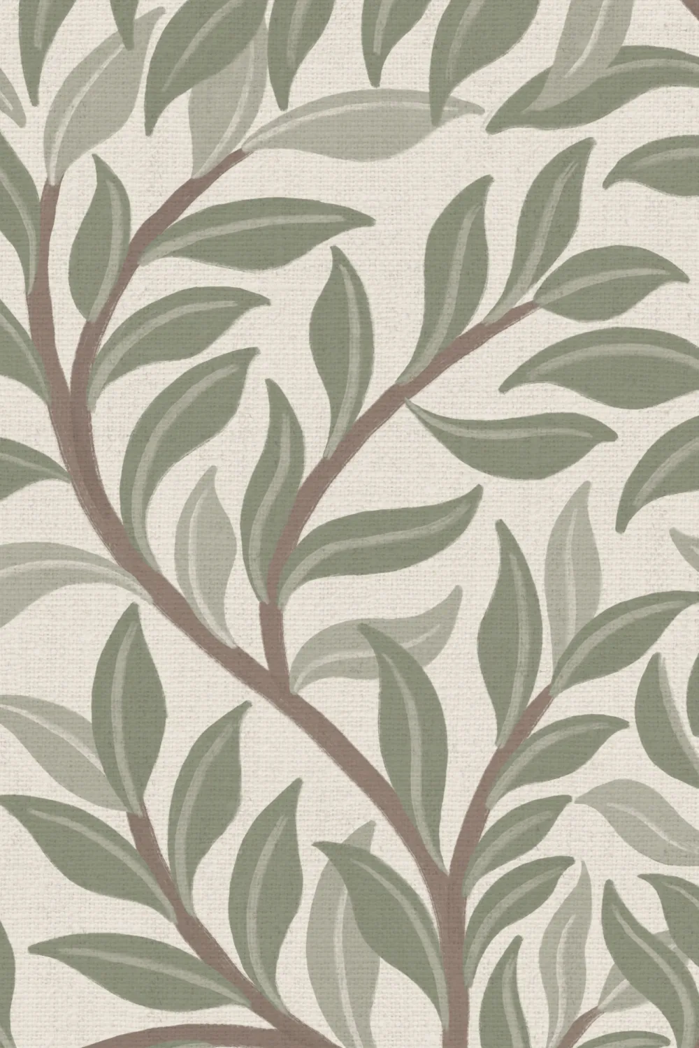Groene klassieke botanische bladerenpatroon muurschildering