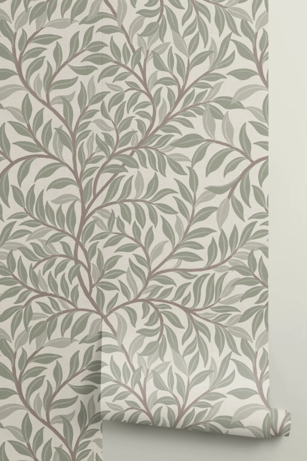 Groene klassieke botanische bladerenpatroon muurschildering