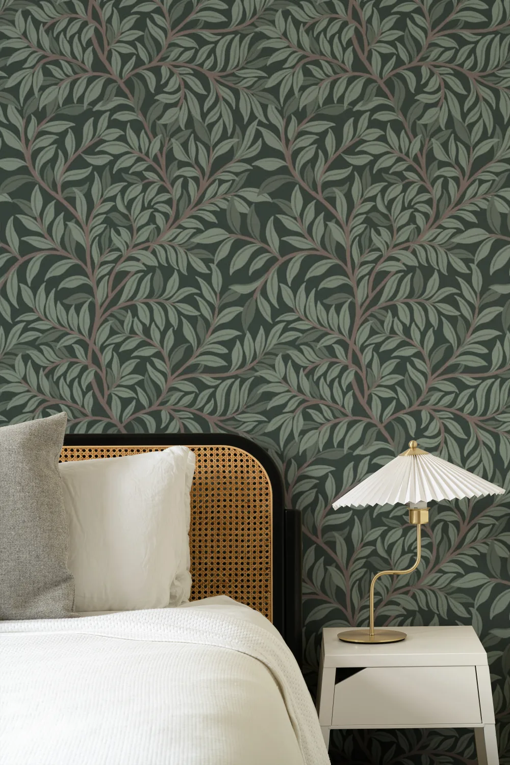 Green Botanical Pattern Mural For A Serene Atmosphere