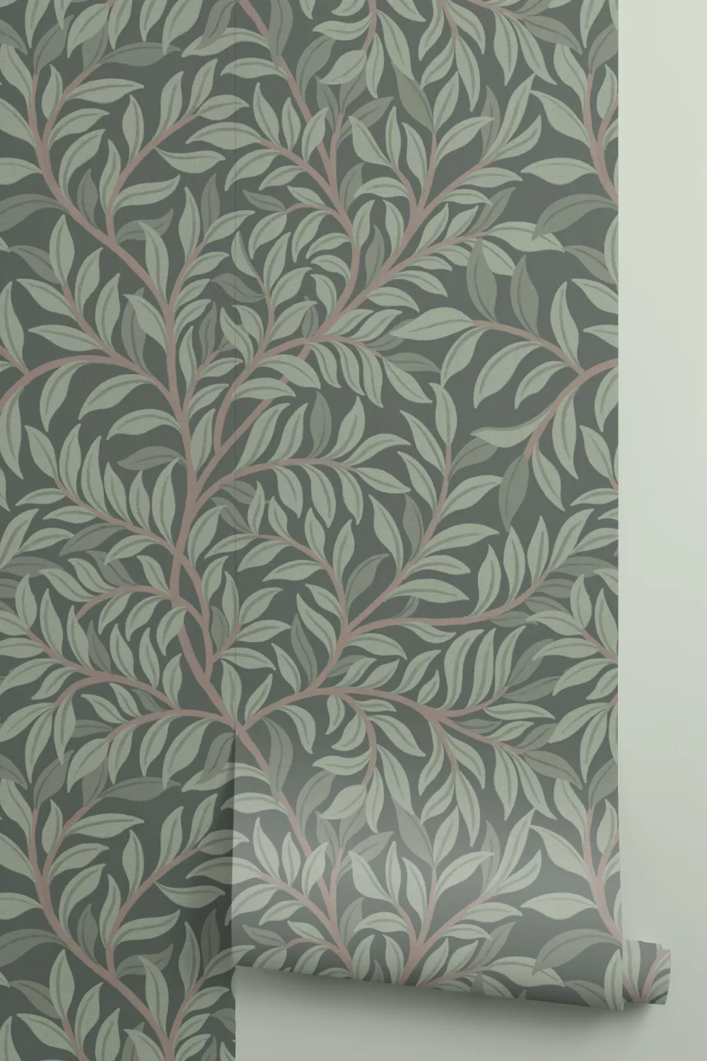 Green Botanical Pattern Mural For A Serene Atmosphere