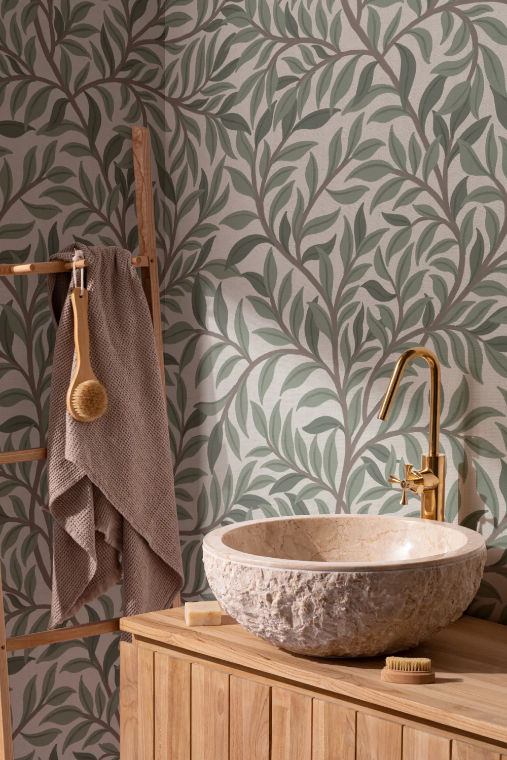 Sage Botanical Leaf Pattern Green Wallpaper Mural