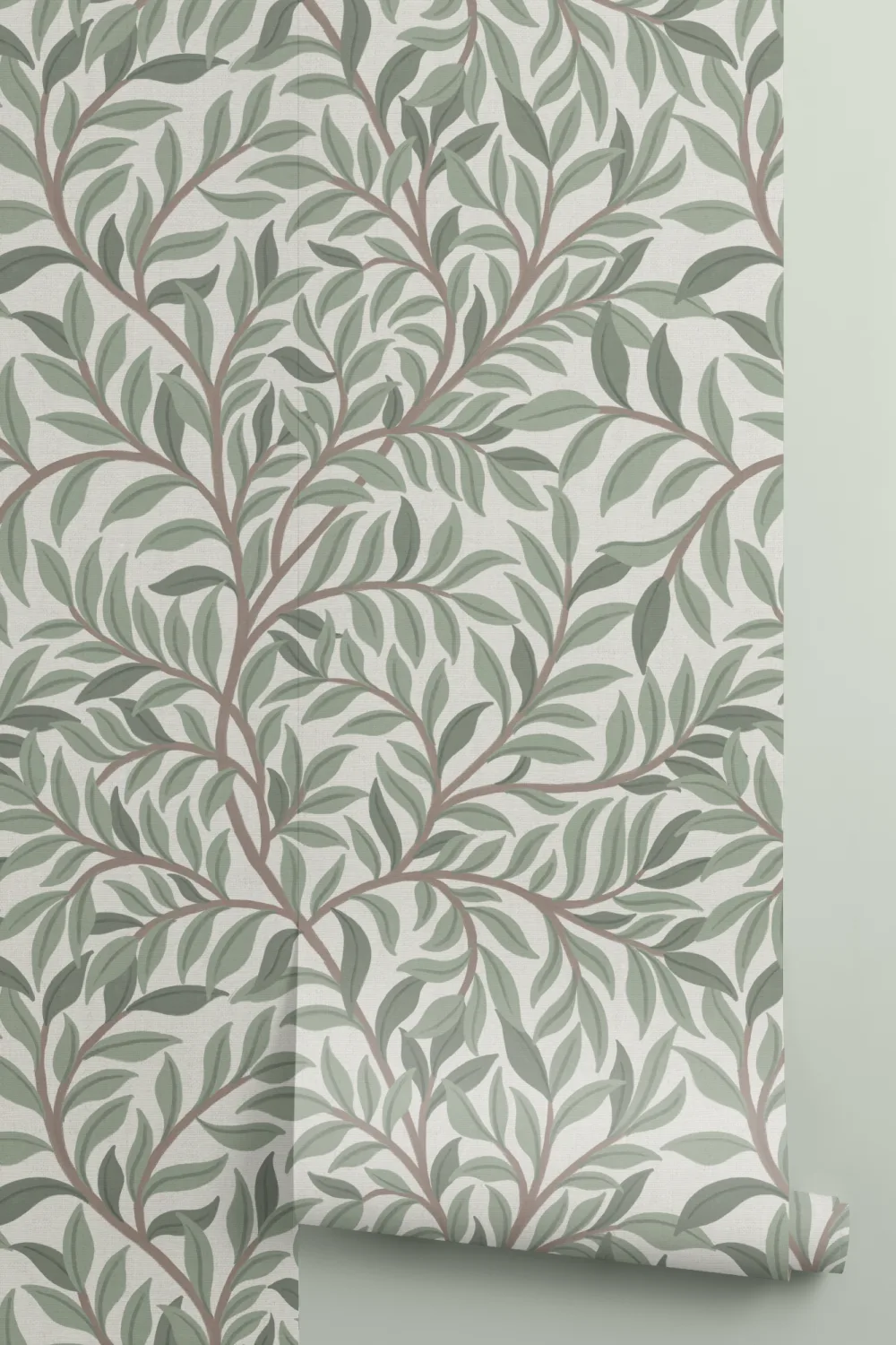 Sage Botanical Leaf Pattern Green Wallpaper Mural