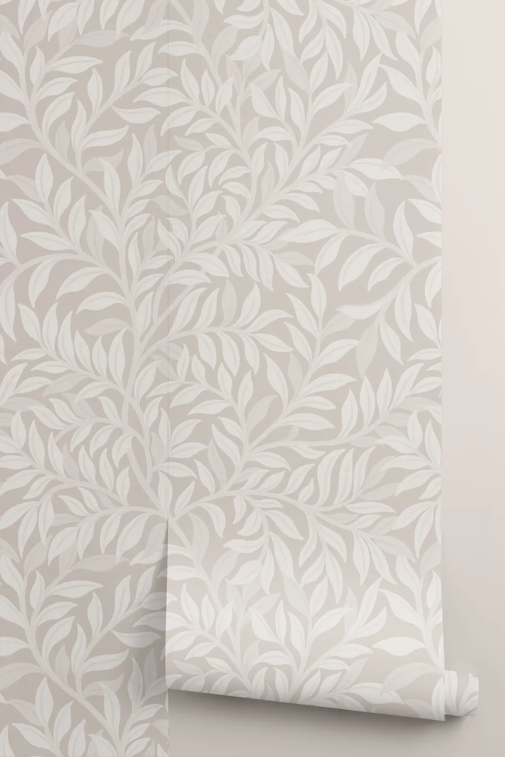 Beige botanisch bladpatroon muurschildering