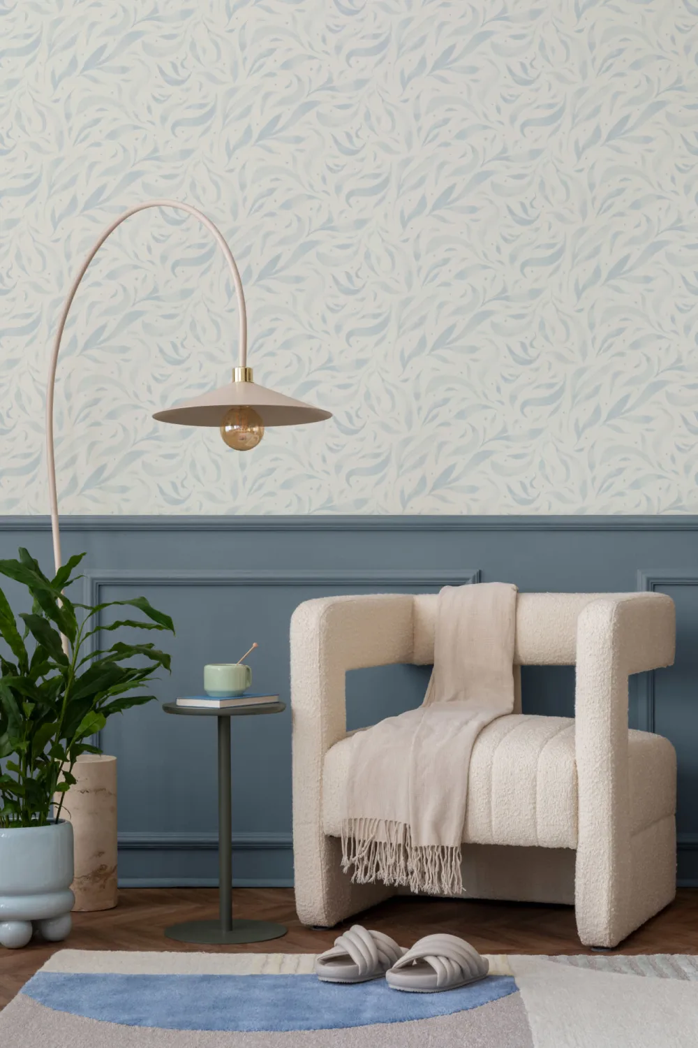 Blue Watercolor Floating Leaves Wallpaper