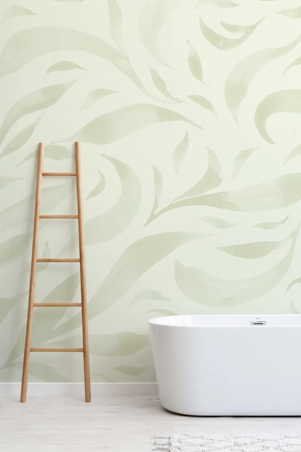 Green Watercolor Floating Leaves Mural