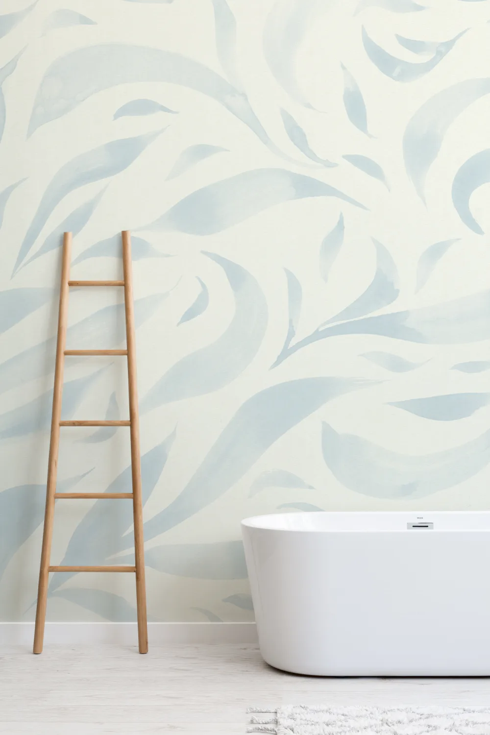 Blue Watercolor Floating Leaves Mural