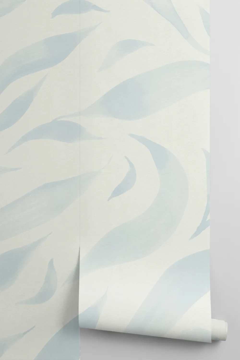 Blue Watercolor Floating Leaves Mural