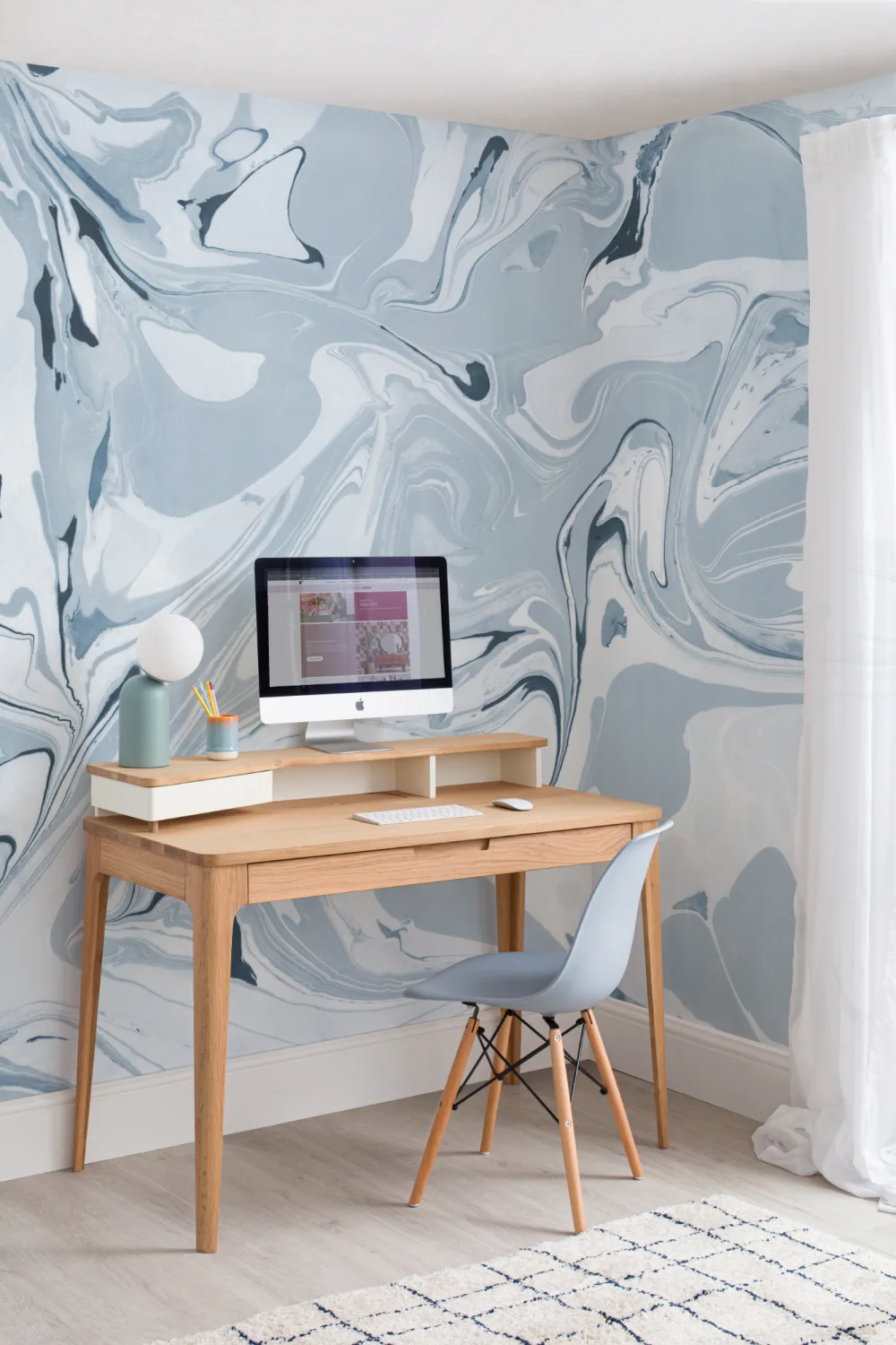 Mural de papel de parede marmoreado Drift Blue