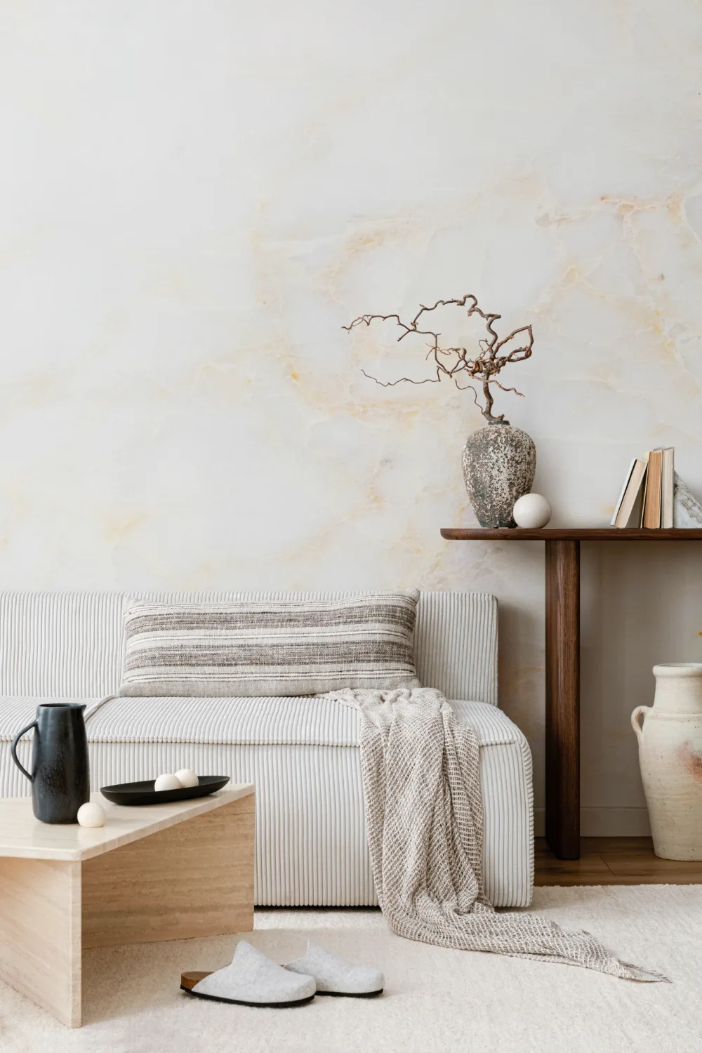 Mural de papel de parede em mármore branco e dourado