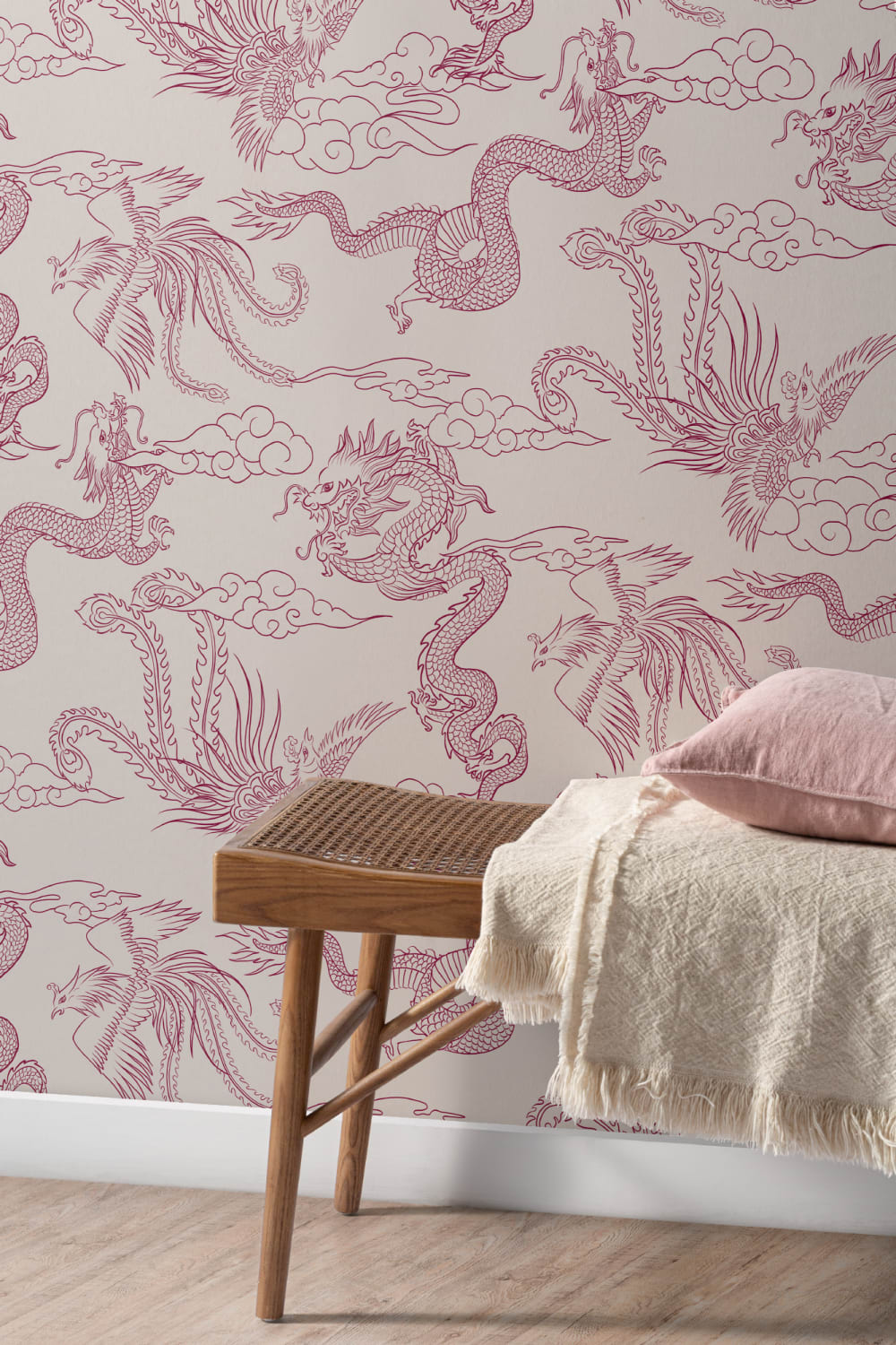 Papel de parede do contorno do dragão chinês e da fénix Raspberry