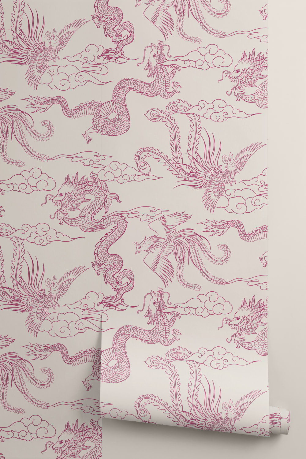 Papel de parede do contorno do dragão chinês e da fénix Raspberry