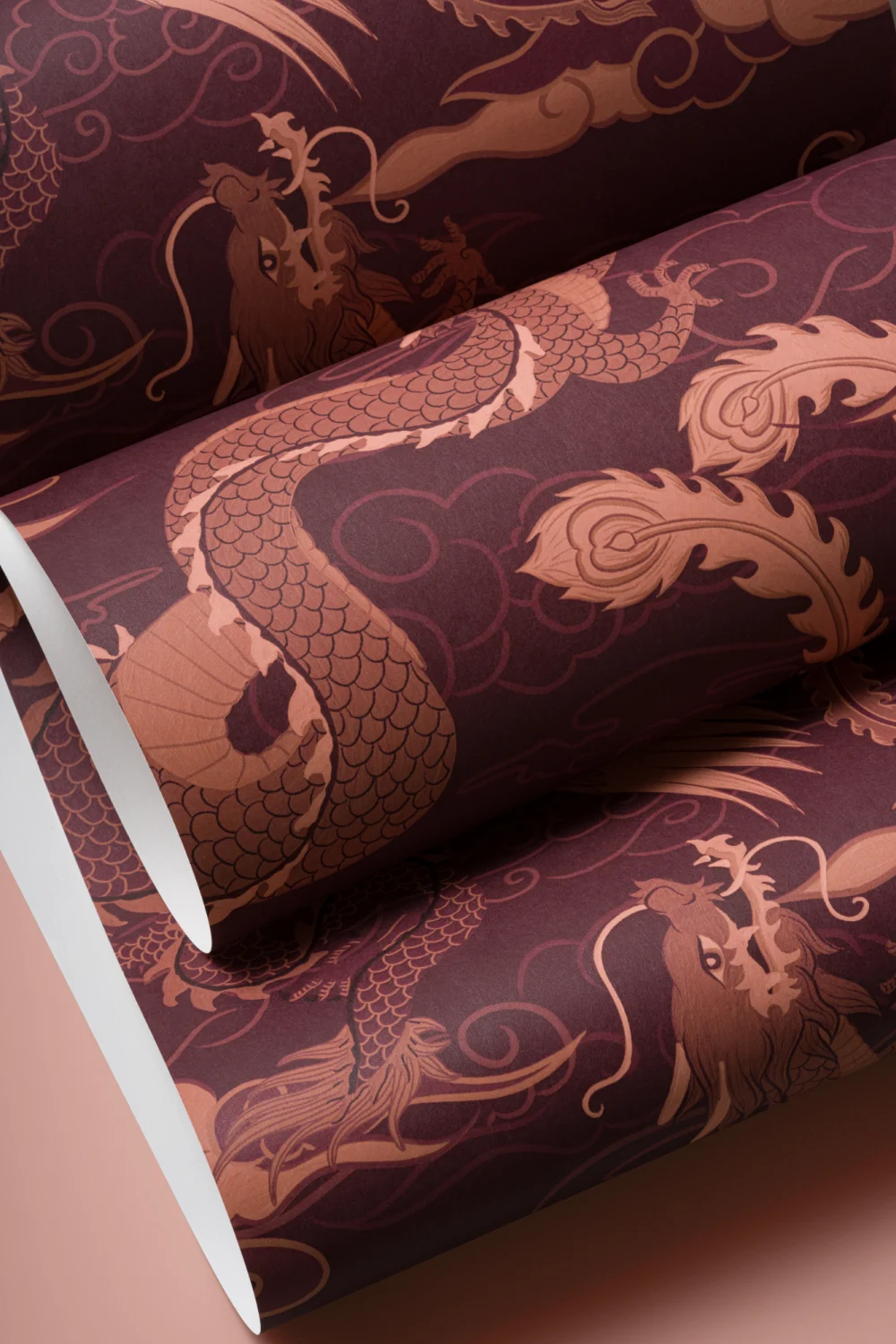 Red Chinese Dragon and Phoenix Wallpaper