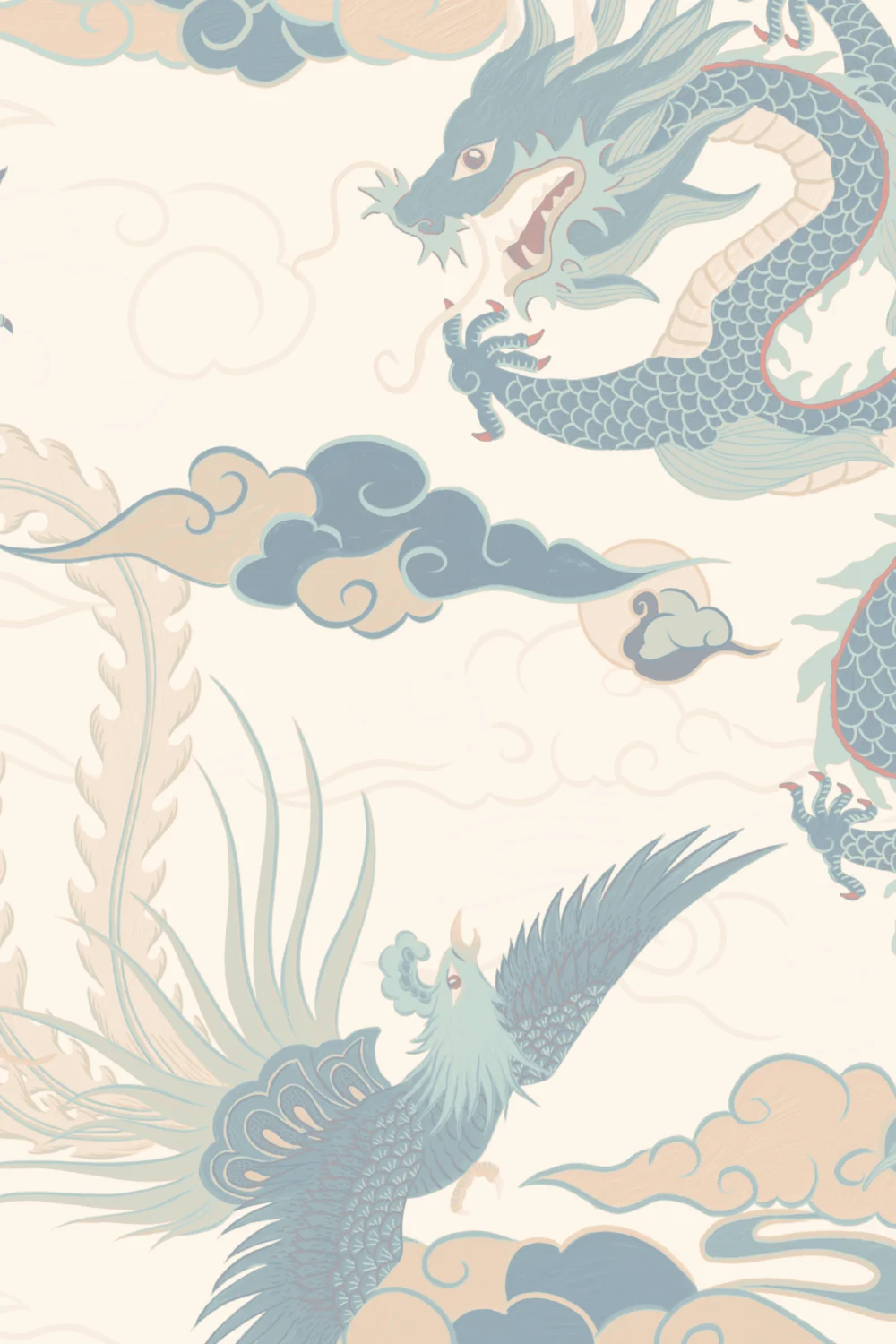 Papel de parede do Dragão Chinês Azul e da Fénix