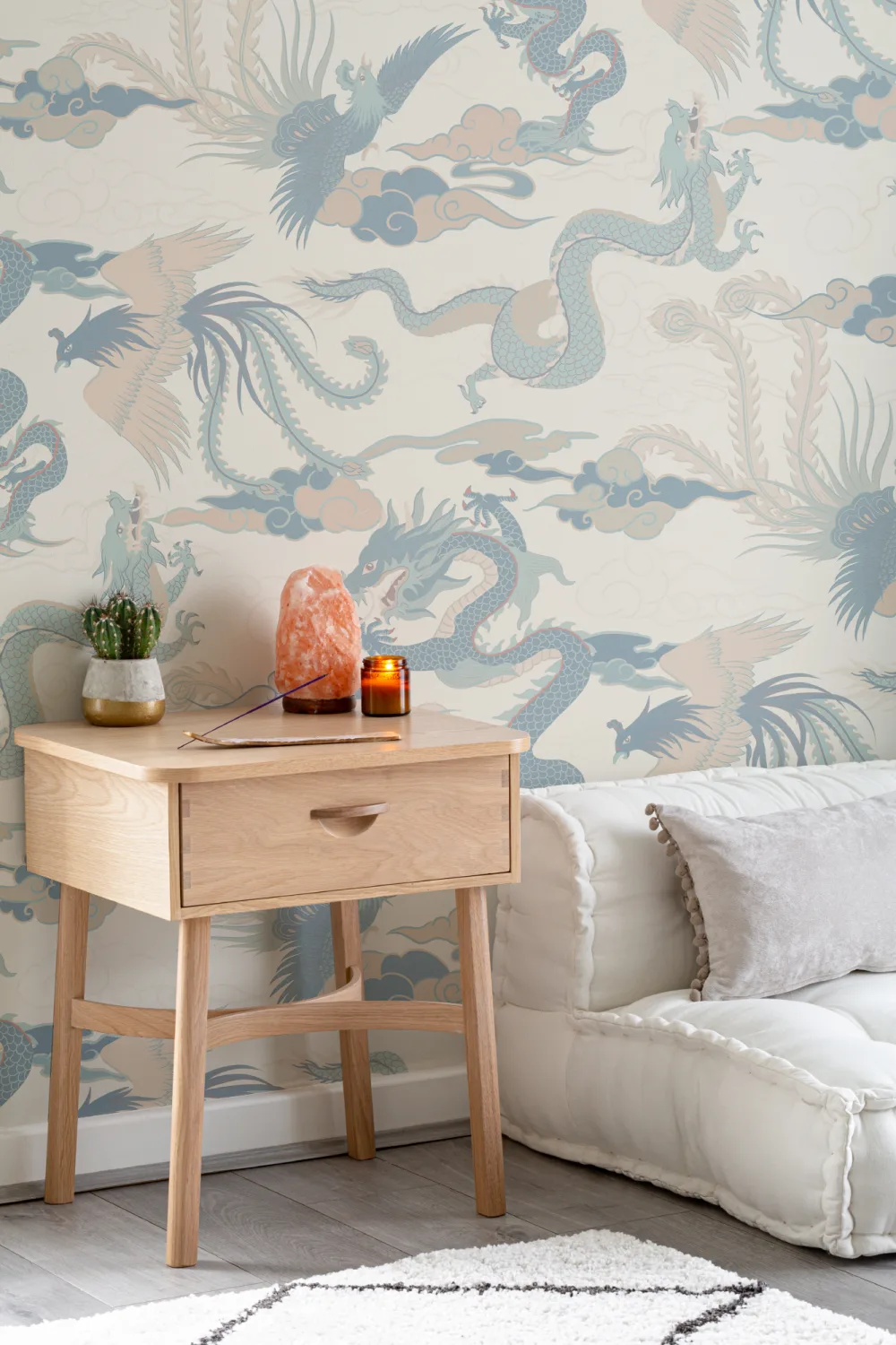 Papel de parede do Dragão Chinês Azul e da Fénix