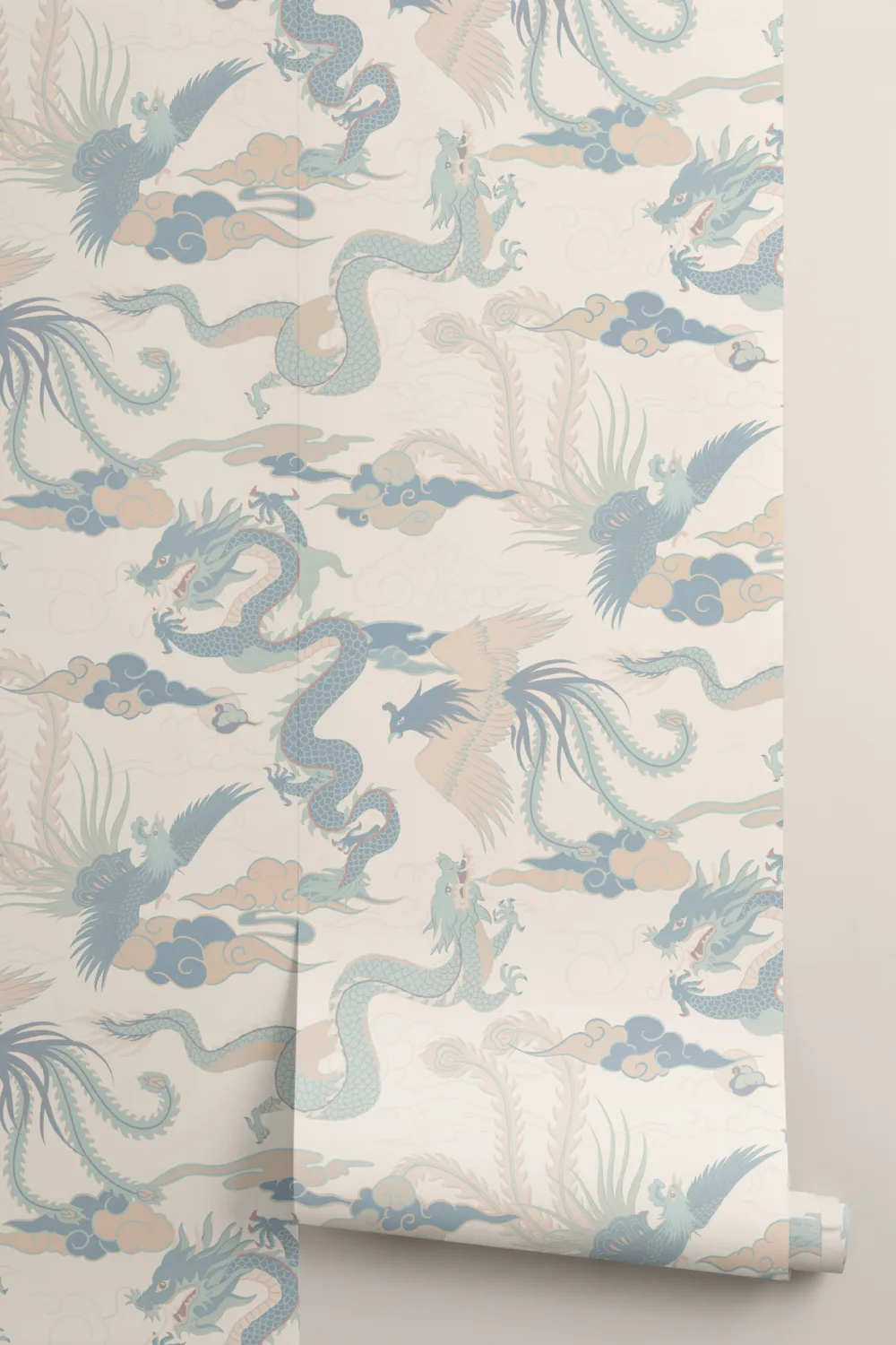 Papel de parede do Dragão Chinês Azul e da Fénix