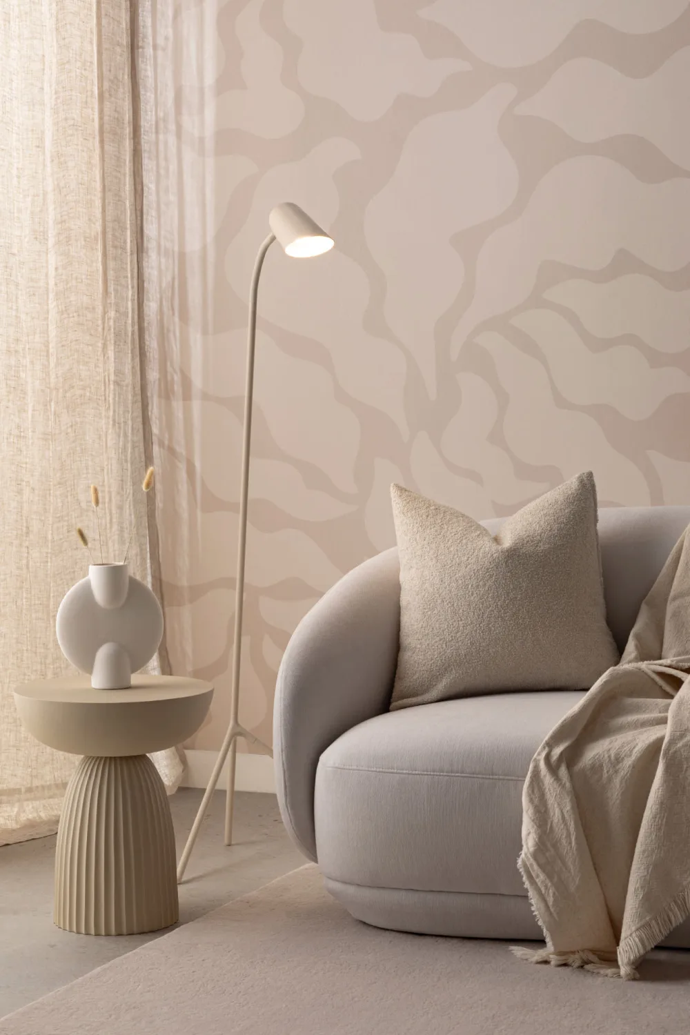 Abstrakte botanische Fototapete in Creme und Beige