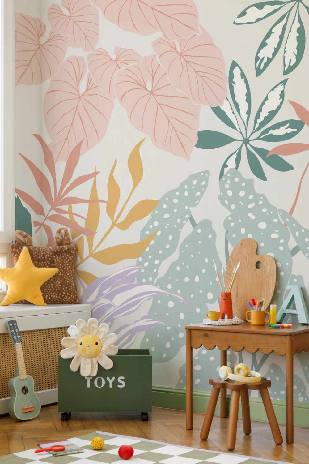 Pastel Kleurrijke Moderne Botanische Planten Behang Muurschildering
