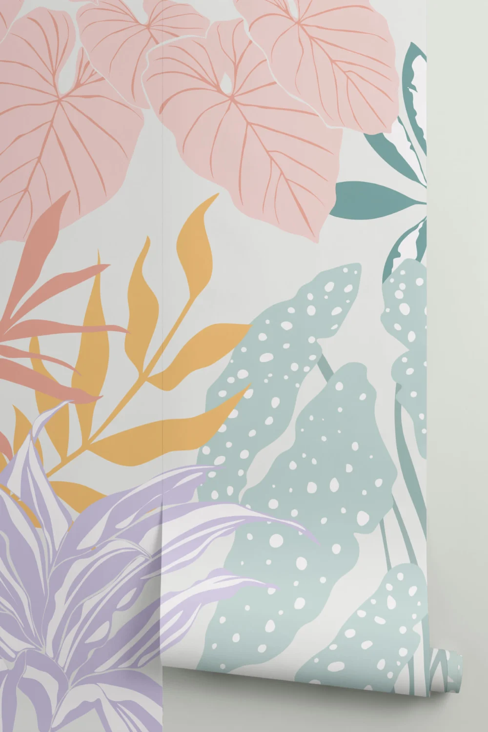 Pastel Kleurrijke Moderne Botanische Planten Behang Muurschildering