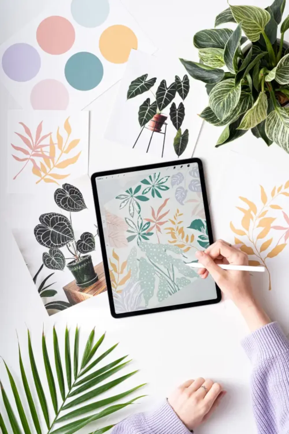 Pastel Kleurrijke Moderne Botanische Planten Behang Muurschildering