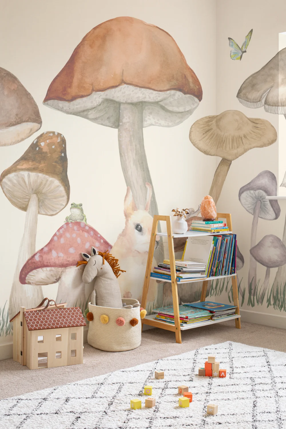 Papel Pintado Setas y Animales del Bosque en Beige